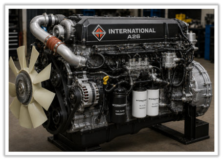 Picture of a International engine showing that we work on those.